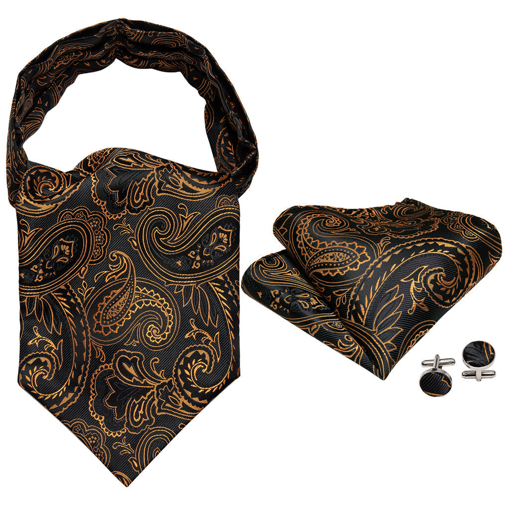 Black Golden Paisley Ascot Set - GentCrest - View 11