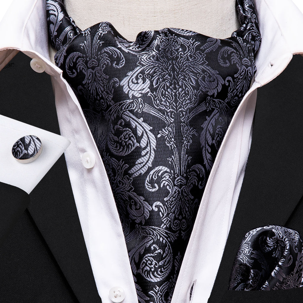 Gray Black Paisley Ascot Set - GentCrest - View 3