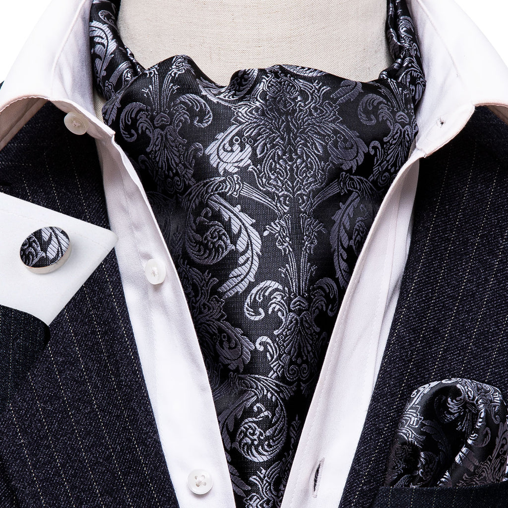 Gray Black Paisley Ascot Set - GentCrest - View 4