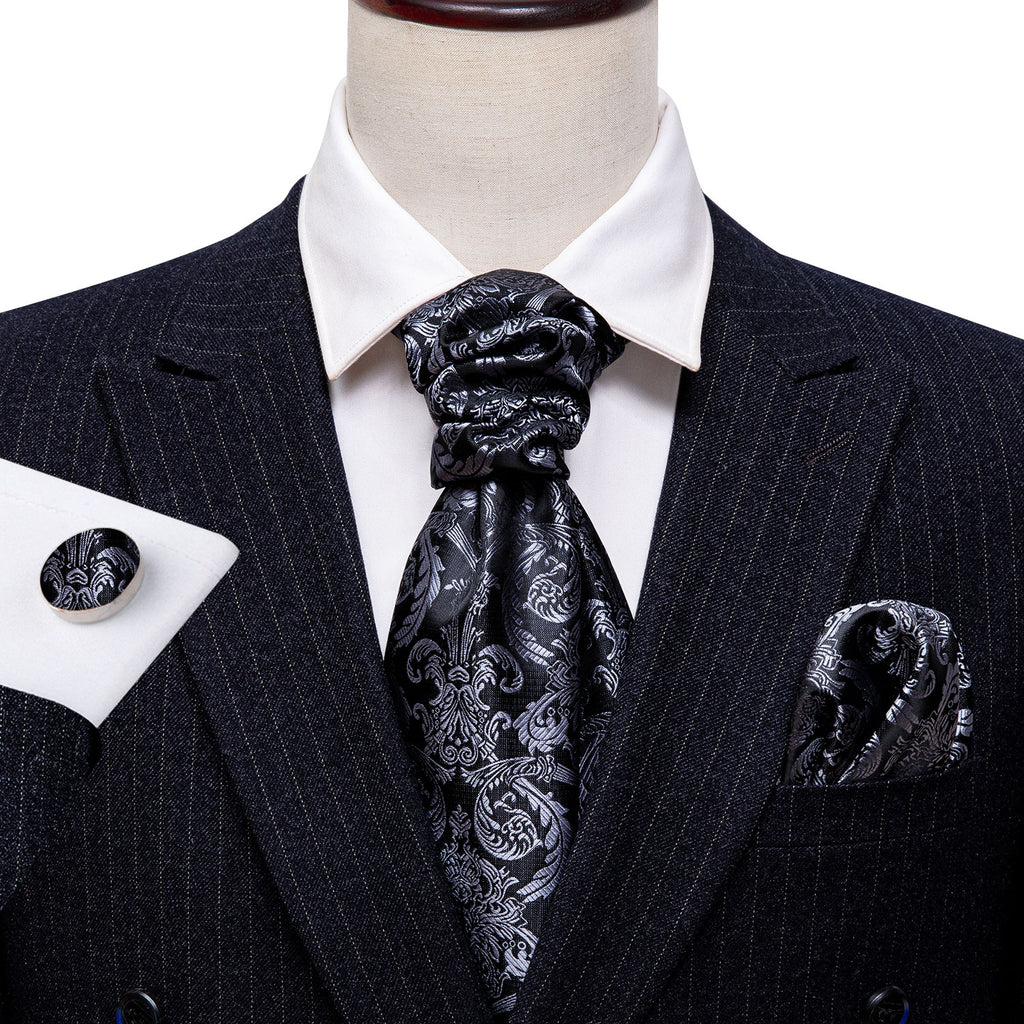Gray Black Paisley Ascot Set - GentCrest - View 2
