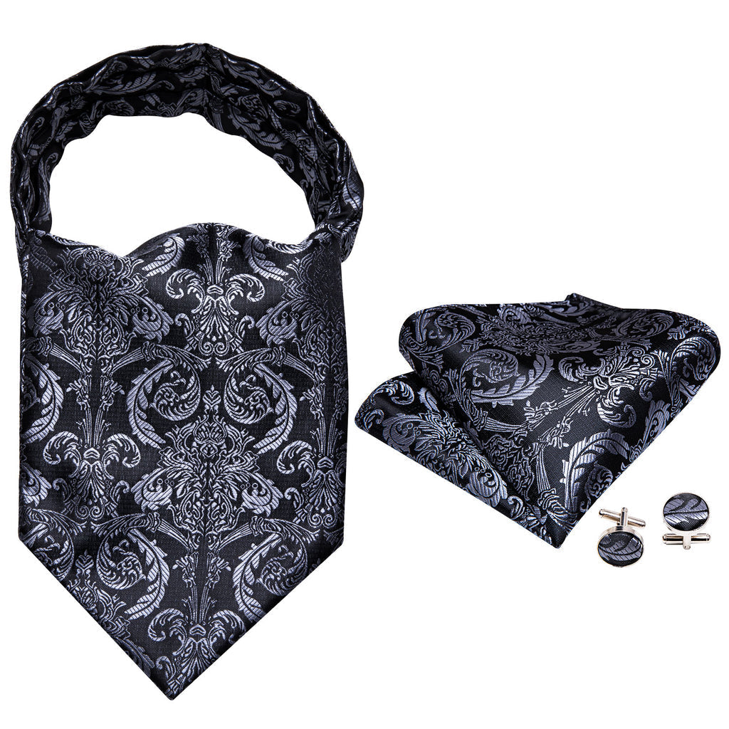 Gray Black Paisley Ascot Set - GentCrest - View 5