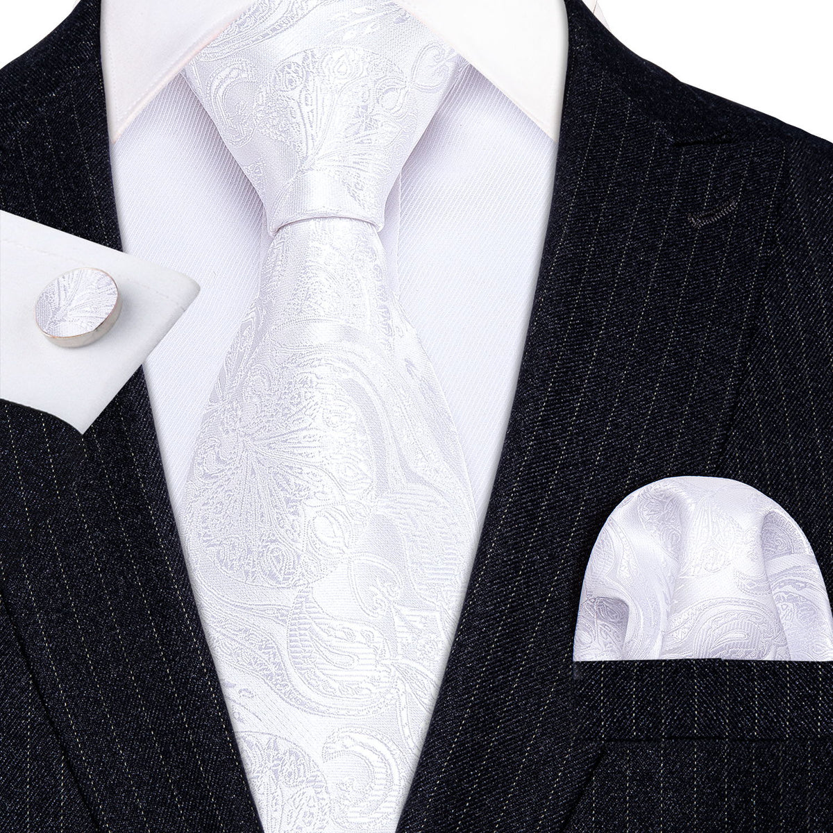 Ivory White Paisley Silk Tie Set - GentCrest