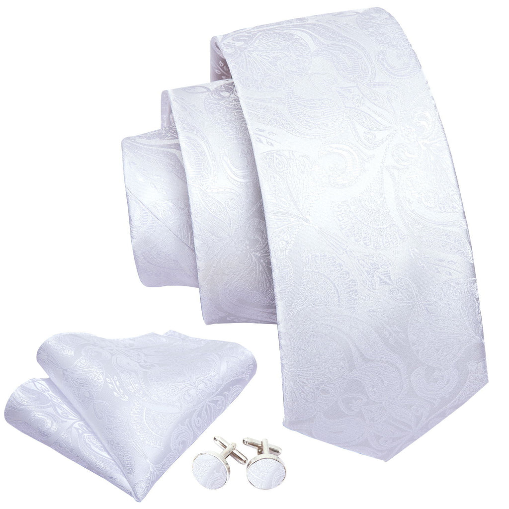 Ivory White Paisley Silk Tie Set - GentCrest - View 2