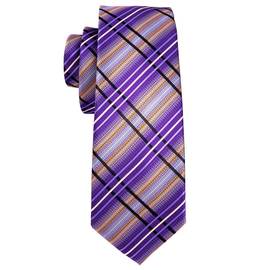 Purple Beige Striped Silk Tie Set - GentCrest - View 5