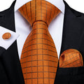 GentCrest Orange Plaid Tie Hanky Cufflinks Set - Image 1