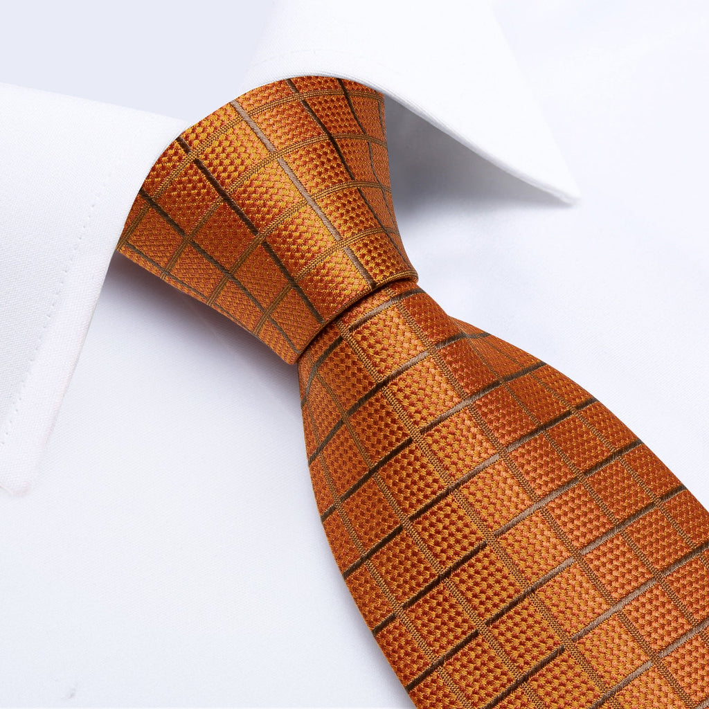 GentCrest Orange Plaid Tie Hanky Cufflinks Set - Image 4