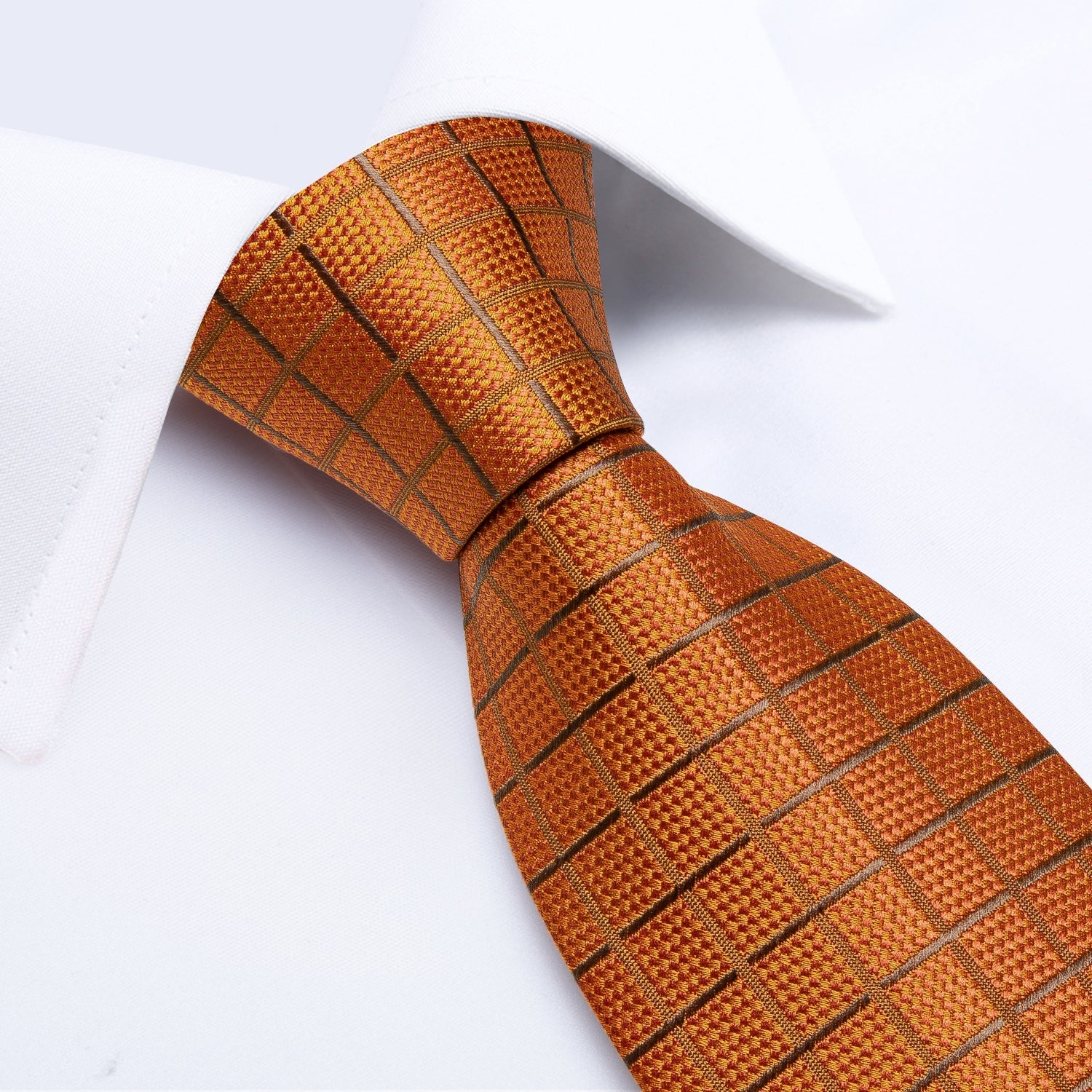 GentCrest Orange Plaid Tie Hanky Cufflinks Set - Image 4
