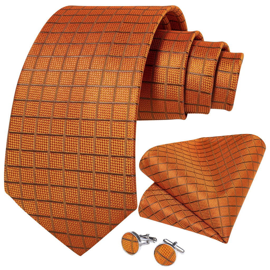 GentCrest Orange Plaid Tie Hanky Cufflinks Set - Image 2