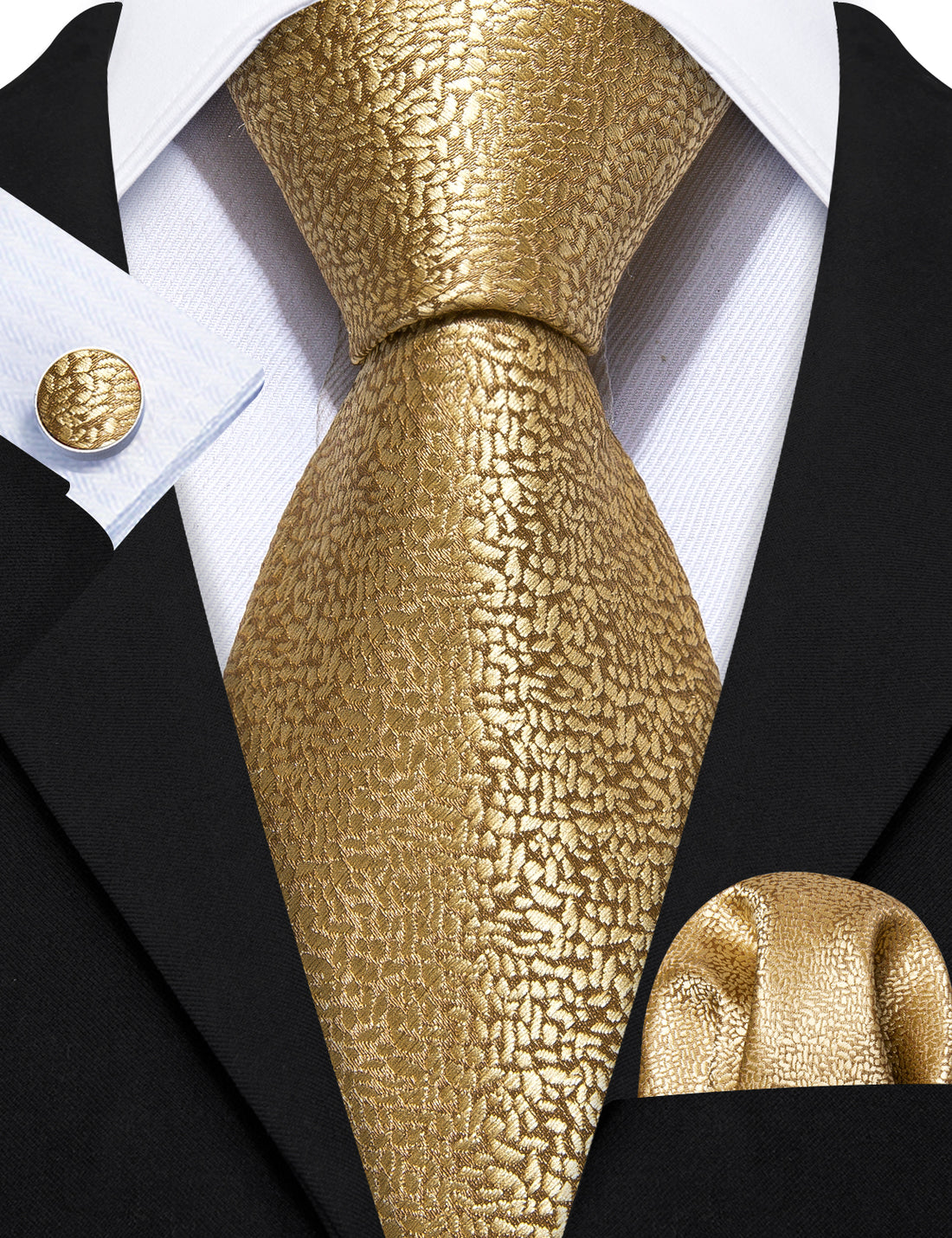 Elegant Gold Champagne Silk Tie Set - GentCrest - View 4