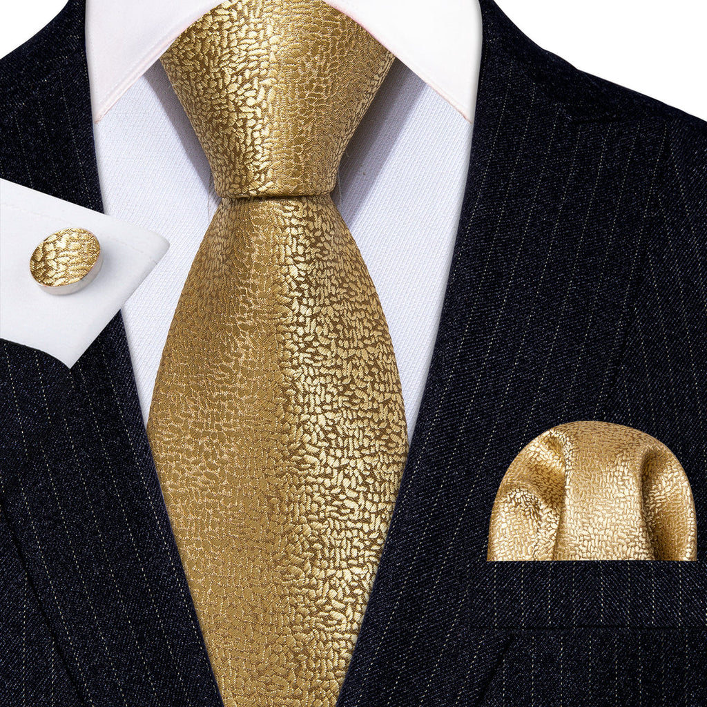 Elegant Gold Champagne Silk Tie Set - GentCrest