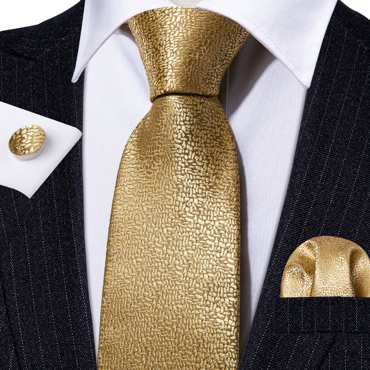 Elegant Gold Champagne Silk Tie Set - GentCrest - View 2