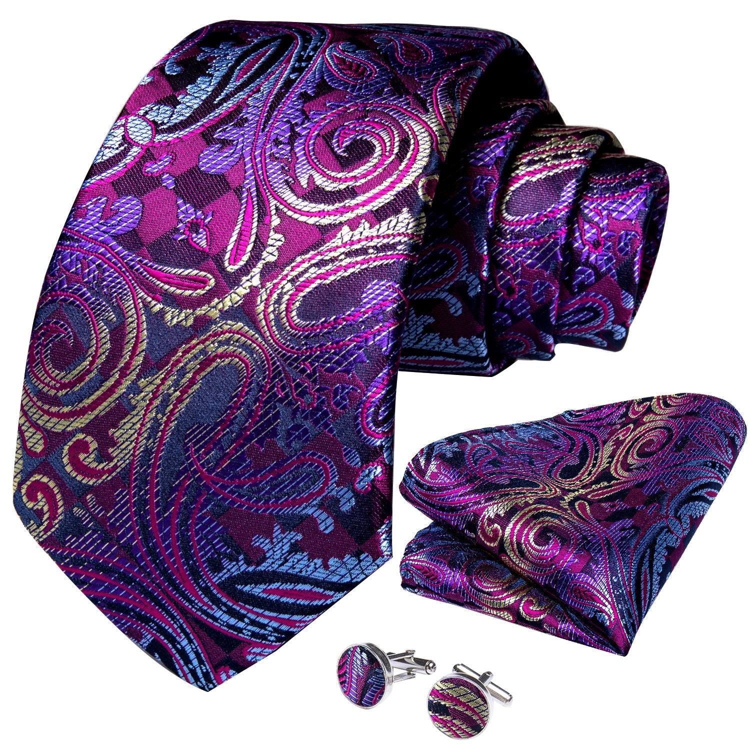 GentCrest Blue Paisley Tie Hanky Cufflinks Set - Image 3