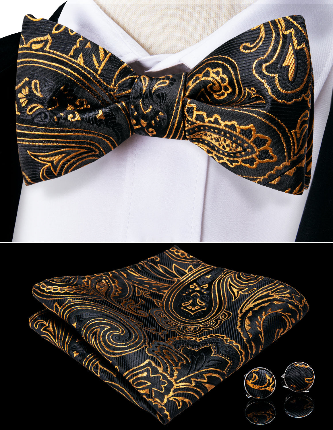 GentCrest Black Paisley Bowtie Set - Image 1