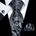 Black Gray Floral Silk Tie Set - GentCrest
