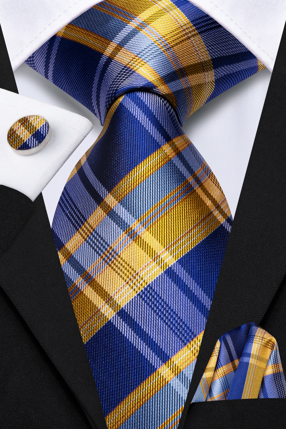 GentCrest Blue Plaid Tie Hanky Cufflinks Set - Image 2