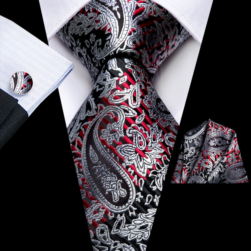 GentCrest Black Paisley Tie Hanky Cufflinks Set - Image 1