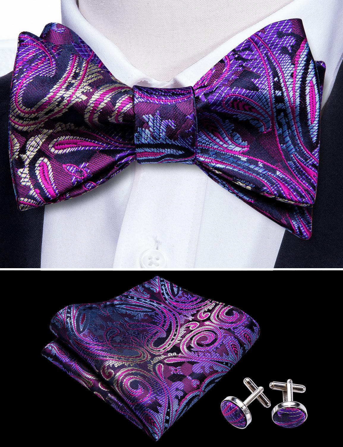GentCrest Purple Paisley Bowtie Set - Image 2