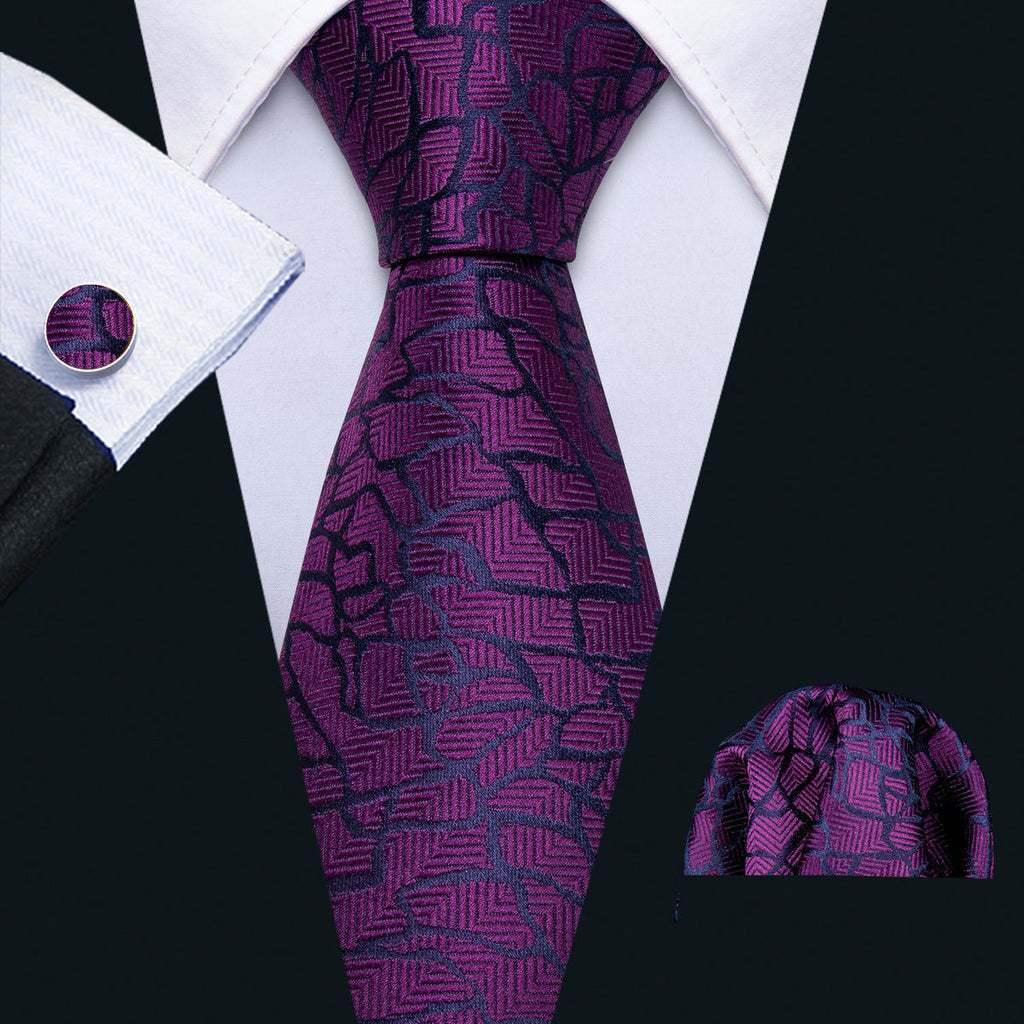 Purple Black Plaid Silk Tie Set - GentCrest