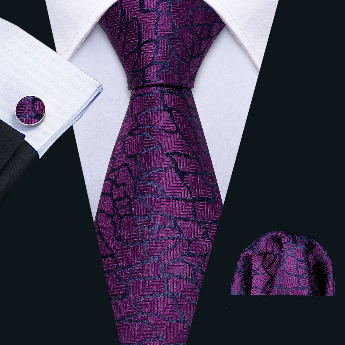 Purple Black Plaid Silk Tie Set - GentCrest