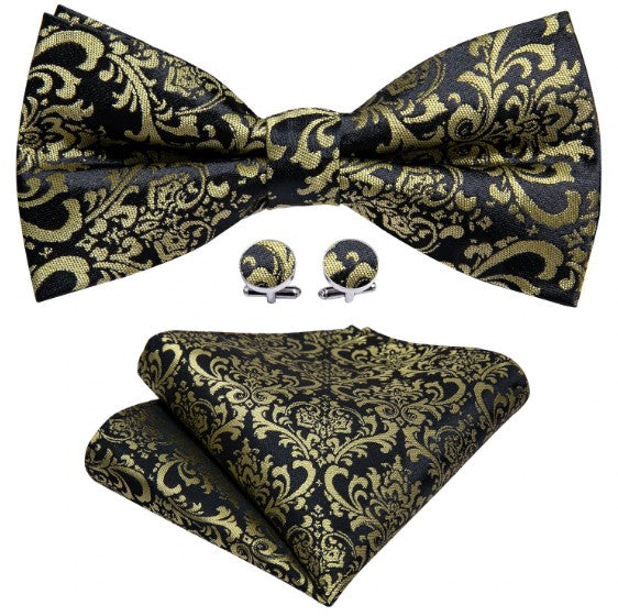 Fashion Silk Bow Tie Set with Pocket Square & Cufflinks - GentCrest - View 2