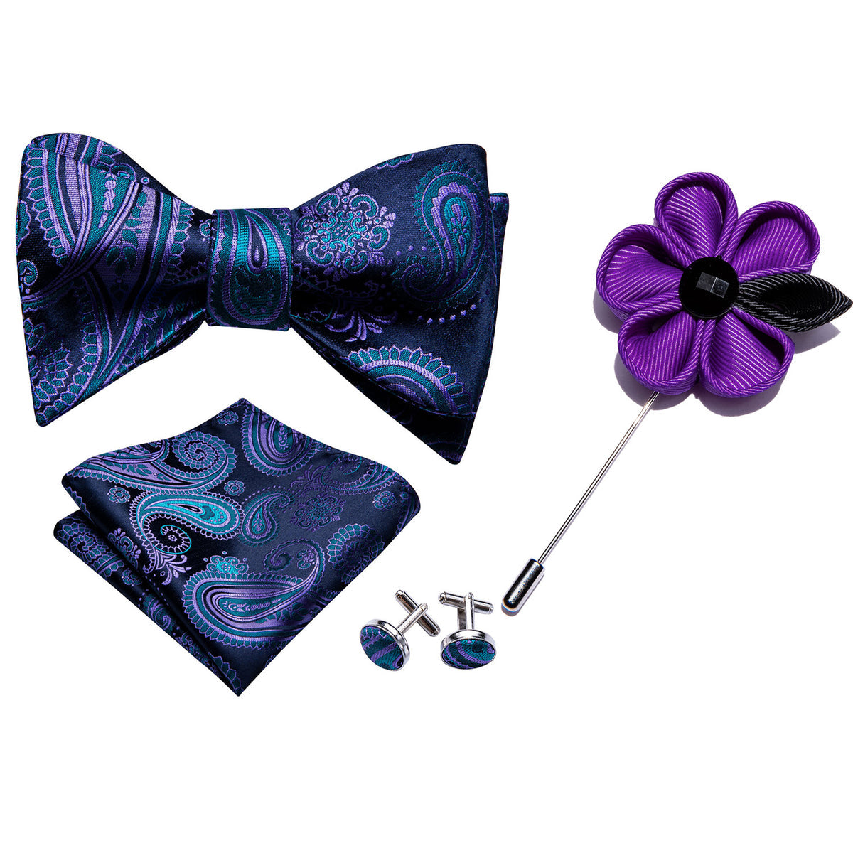 Blue Coral Paisley Bow Tie Set - GentCrest