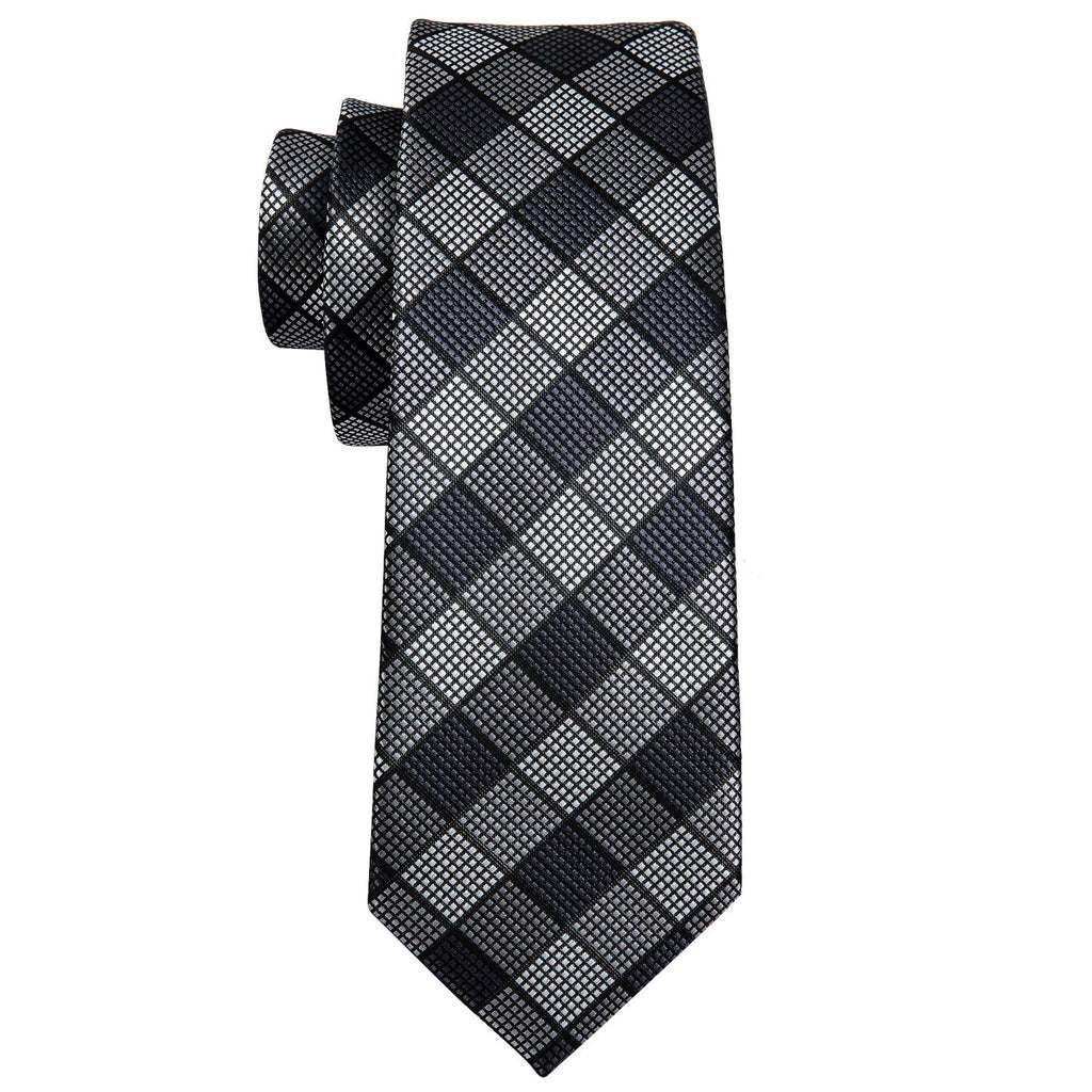 Black White Plaid Silk Tie Set - GentCrest - View 6