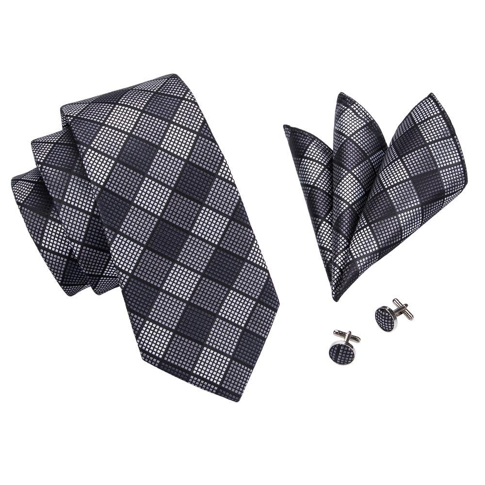 Black White Plaid Silk Tie Set - GentCrest - View 5