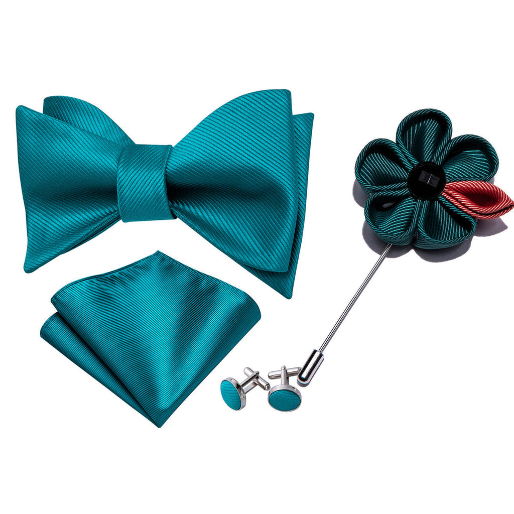 Blue Solid Bow Tie Set - GentCrest