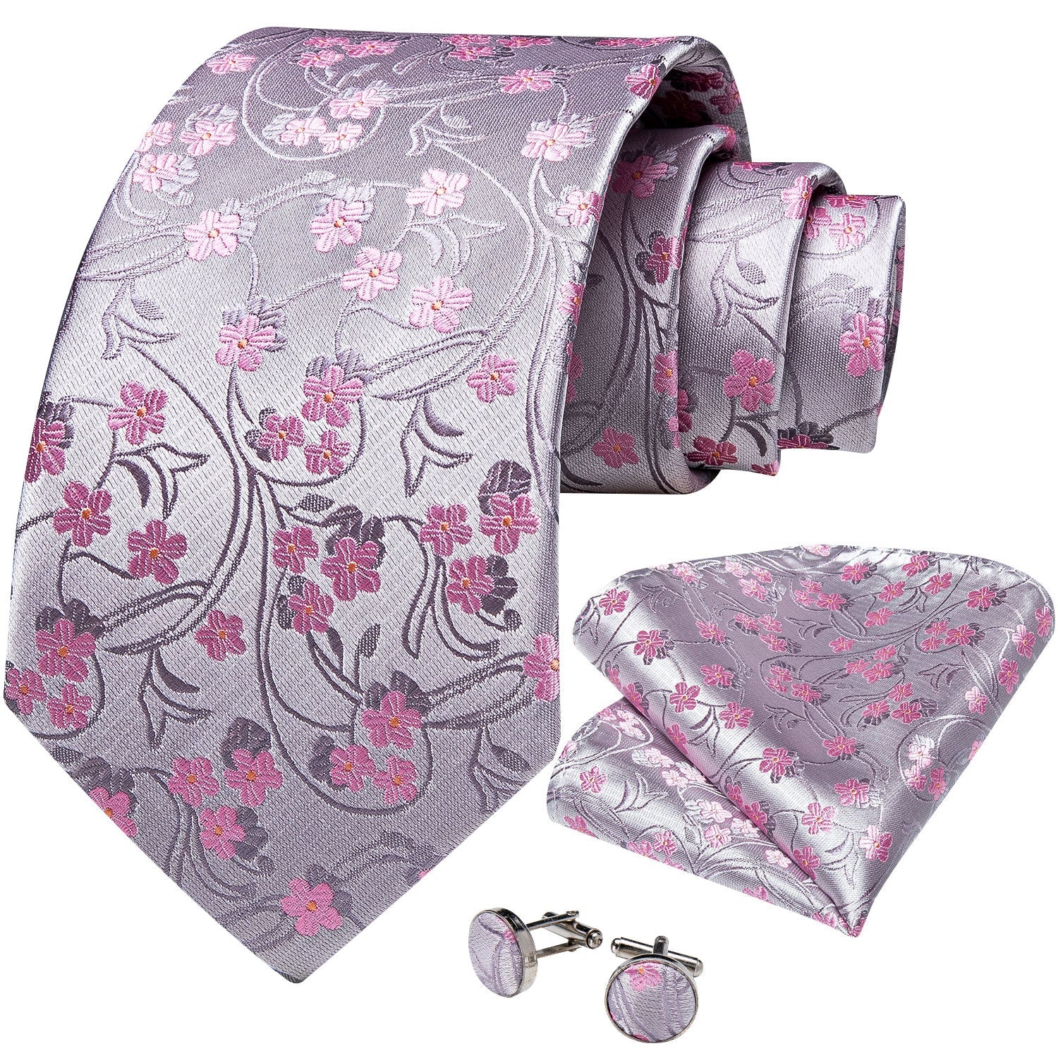 GentCrest Pink Floral Tie Hanky Cufflinks Set - Image 2