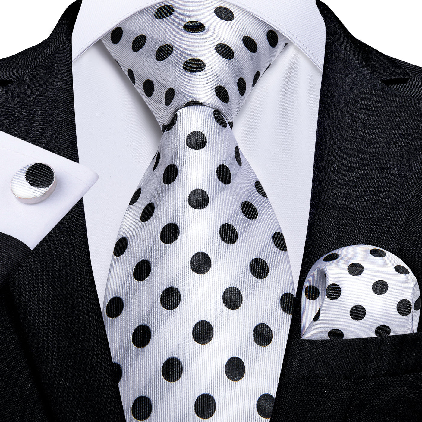 Black & White Polka Dot Silk Tie Set - GentCrest