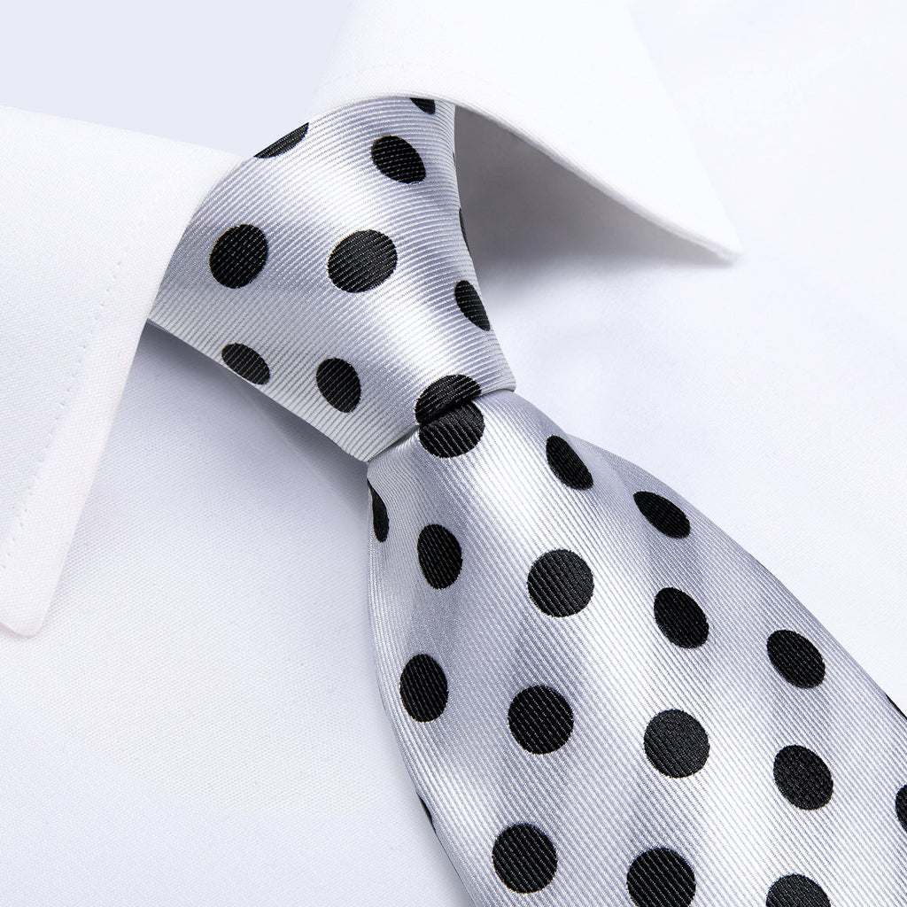 Black & White Polka Dot Silk Tie Set - GentCrest - View 2