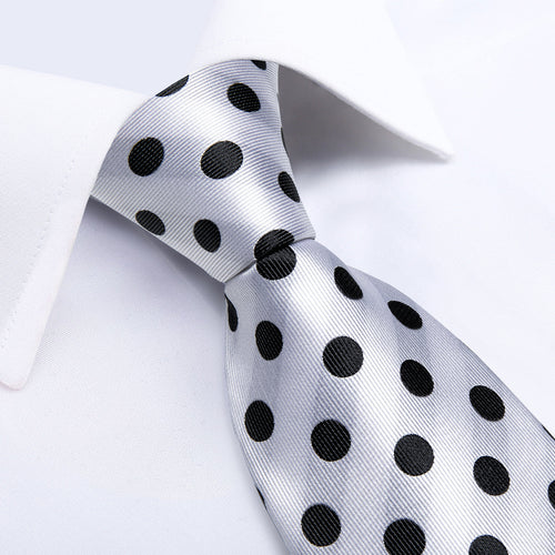 Black & White Polka Dot Silk Tie Set - GentCrest - View 2