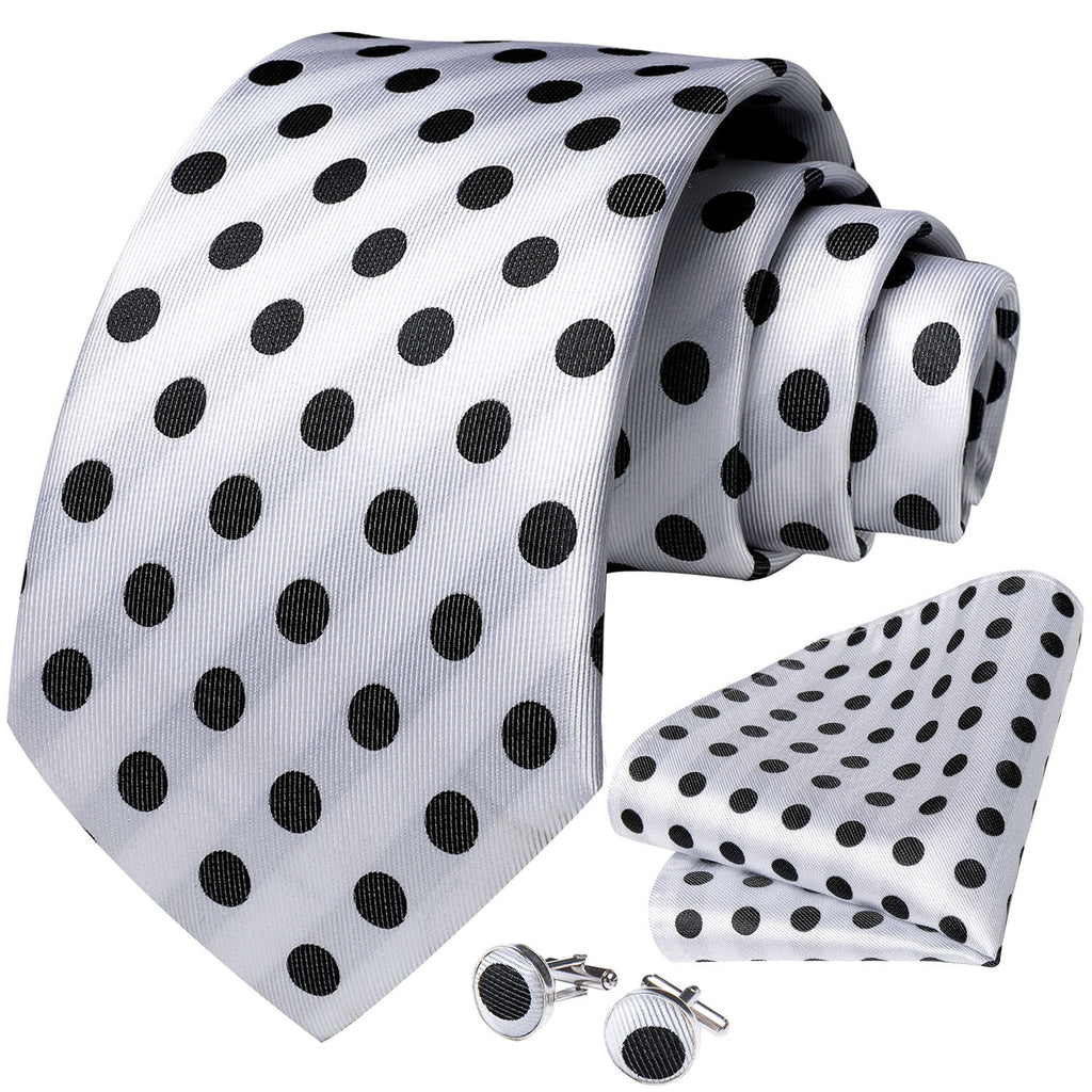Black & White Polka Dot Silk Tie Set - GentCrest - View 3