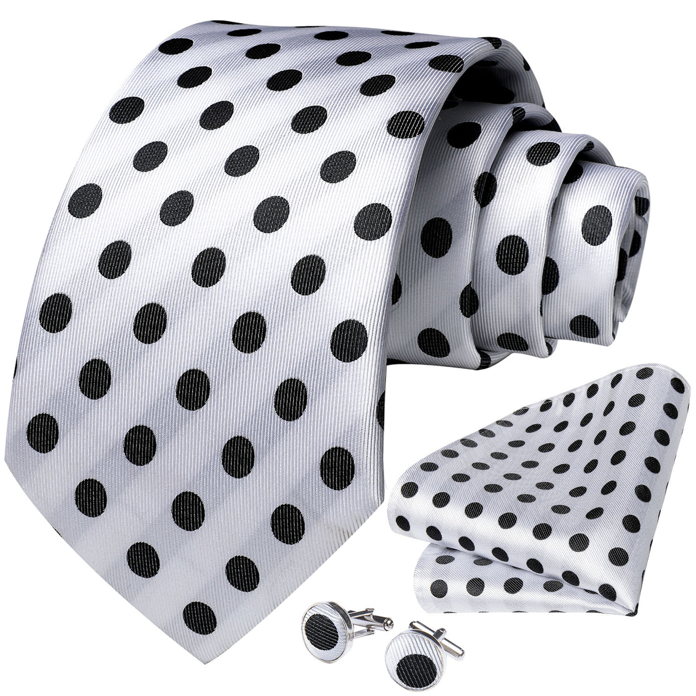 Black & White Polka Dot Silk Tie Set - GentCrest - View 3