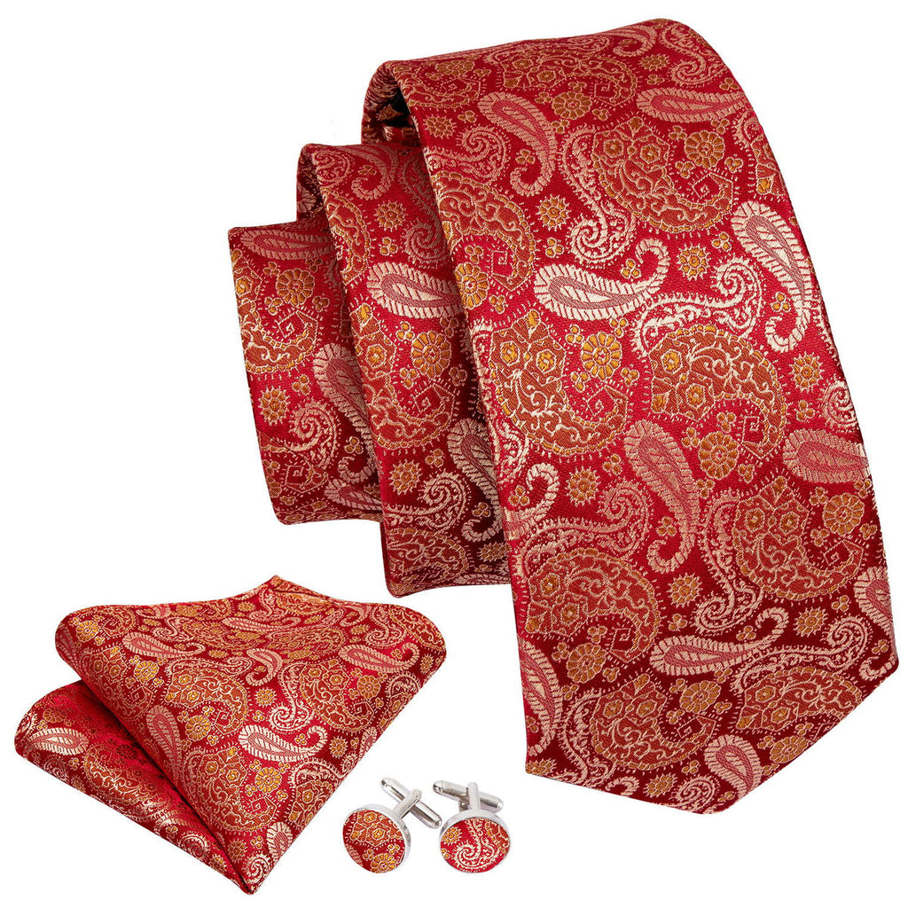 Red Paisley Silk Tie Set - GentCrest - View 3