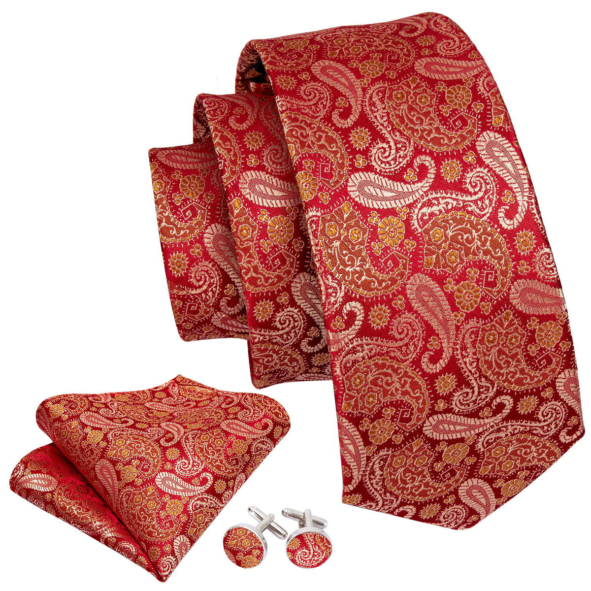 Red Paisley Silk Tie Set - GentCrest - View 3