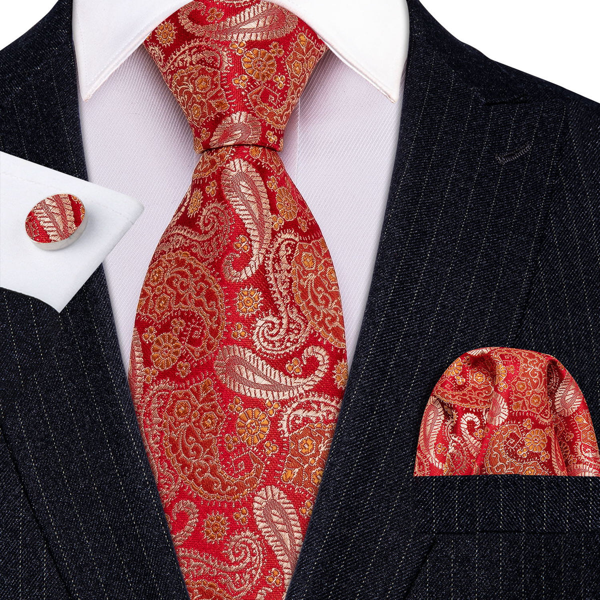 Red Paisley Silk Tie Set - GentCrest