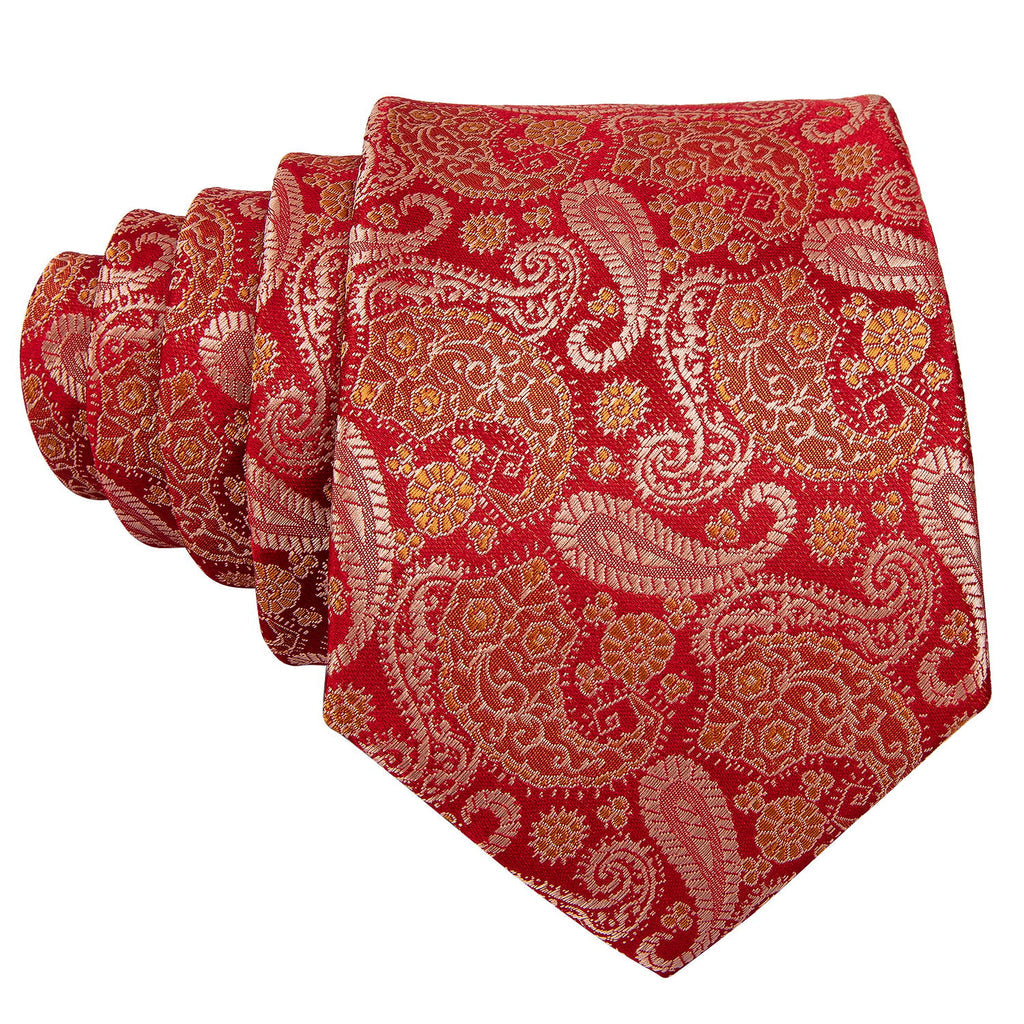 Red Paisley Silk Tie Set - GentCrest - View 5