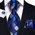 Navy Blue Plaid Silk Tie Set - GentCrest