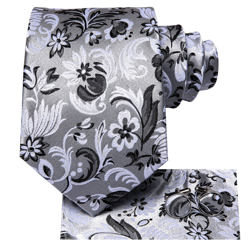 GentCrest Grey Floral Tie Hanky Cufflinks Set - Image 4
