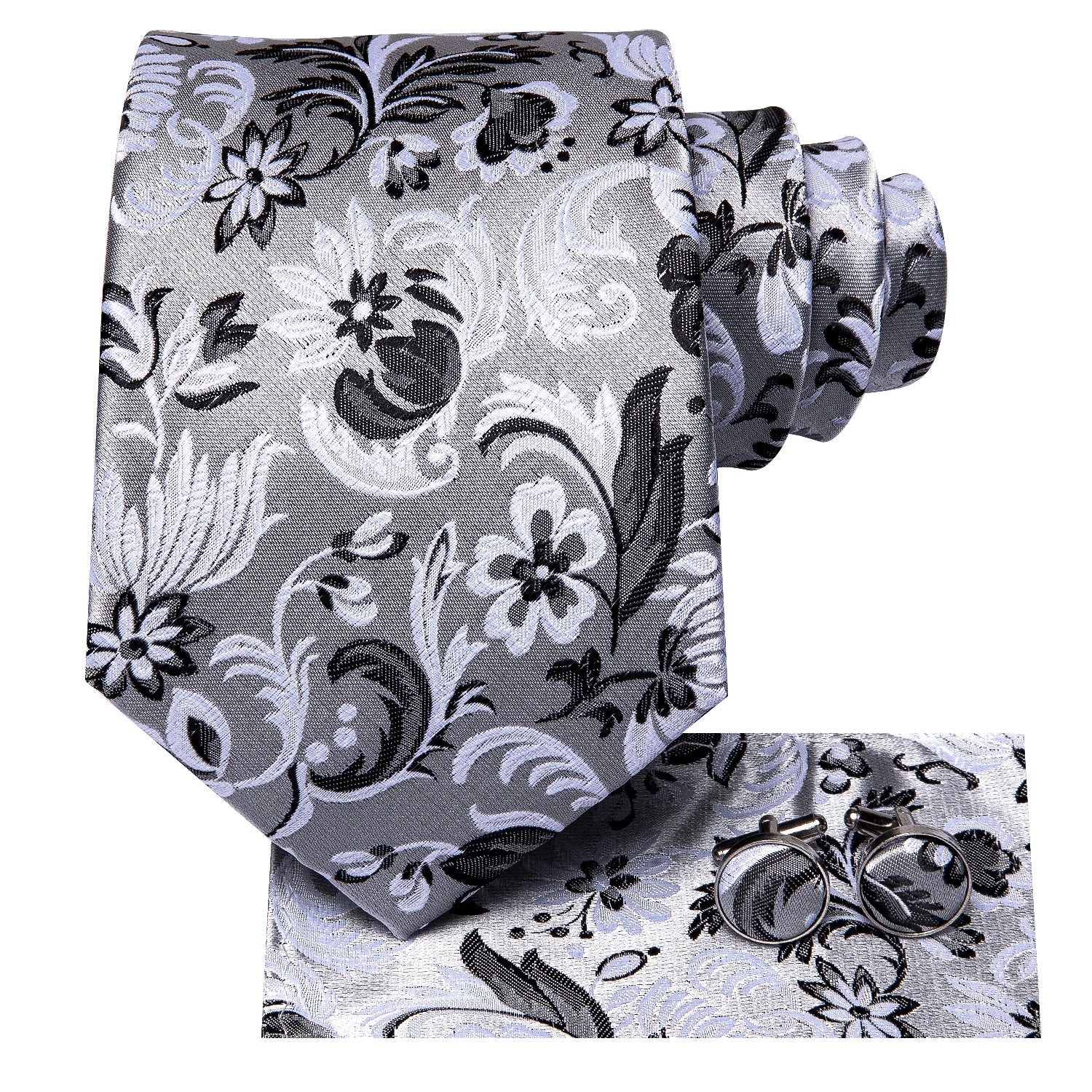 GentCrest Grey Floral Tie Hanky Cufflinks Set - Image 4