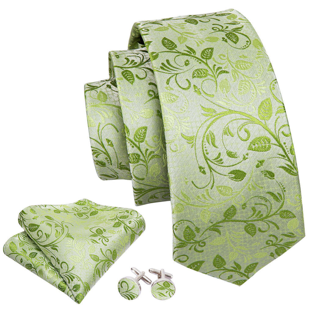 Green Floral Silk Tie Set - GentCrest - View 3