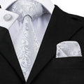 Silver Floral Silk XL Silk Tie Set - GentCrest