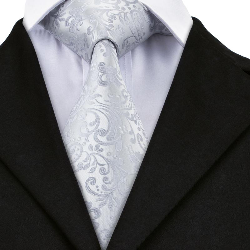 Silver Floral Silk XL Silk Tie Set - GentCrest - View 5