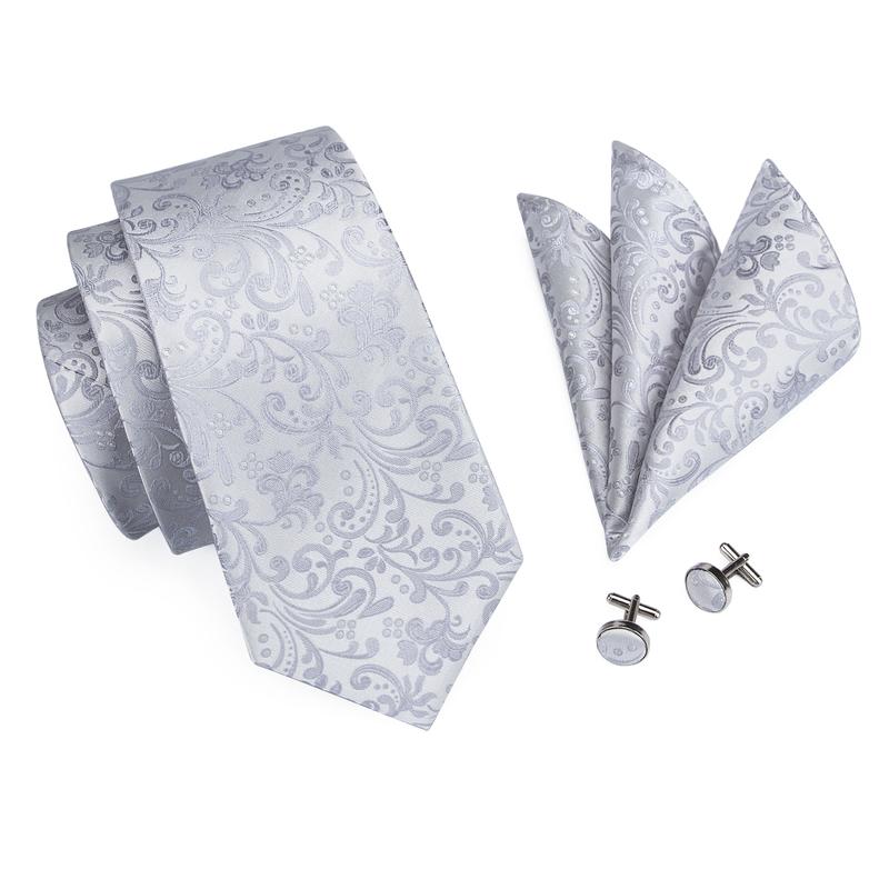 Silver Floral Silk XL Silk Tie Set - GentCrest - View 2
