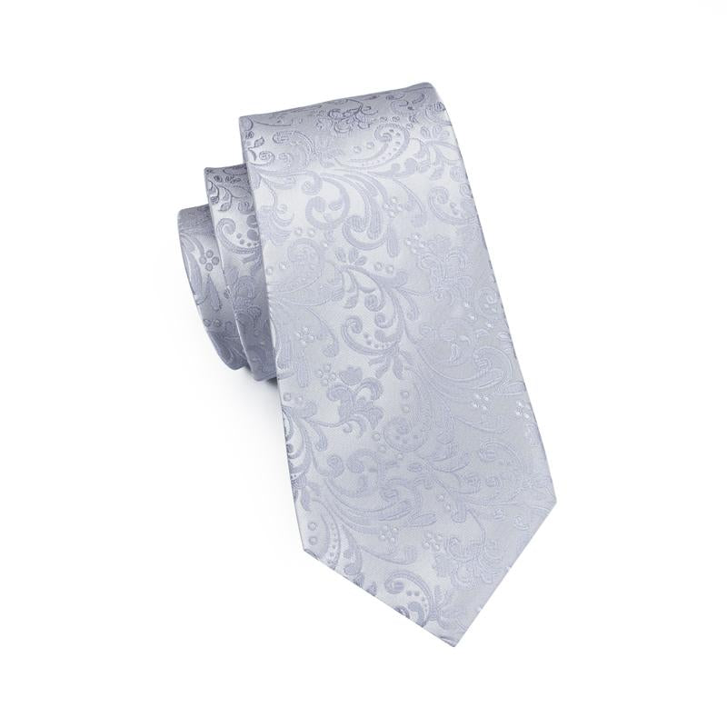 Silver Floral Silk XL Silk Tie Set - GentCrest - View 4