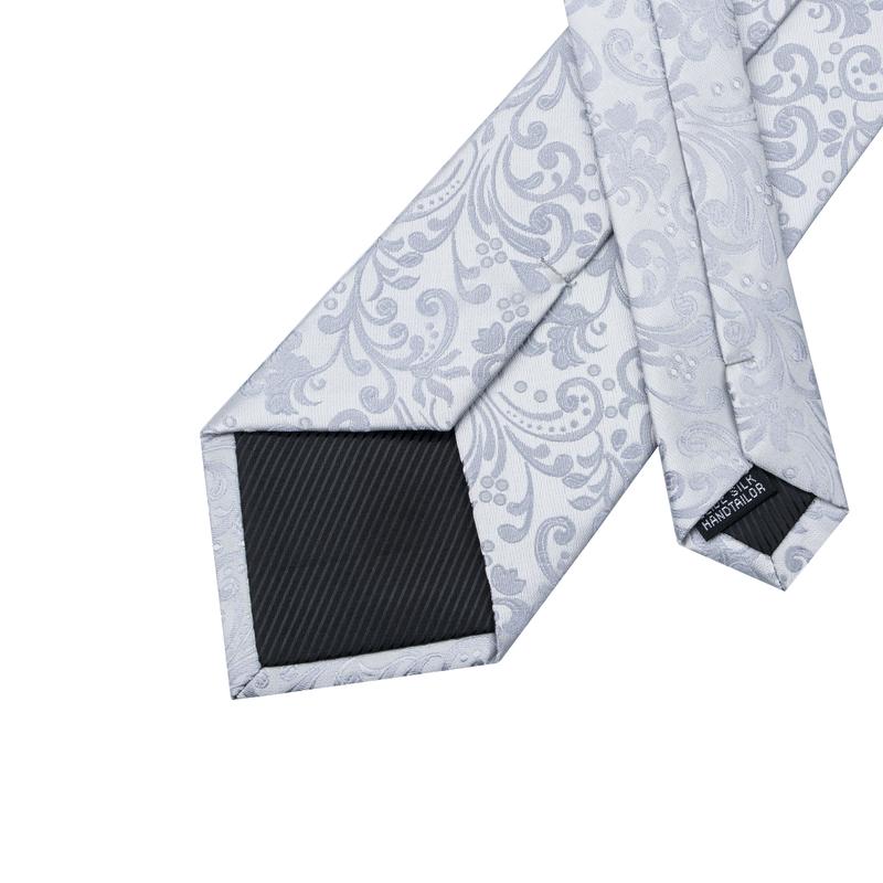 Silver Floral Silk XL Silk Tie Set - GentCrest - View 3