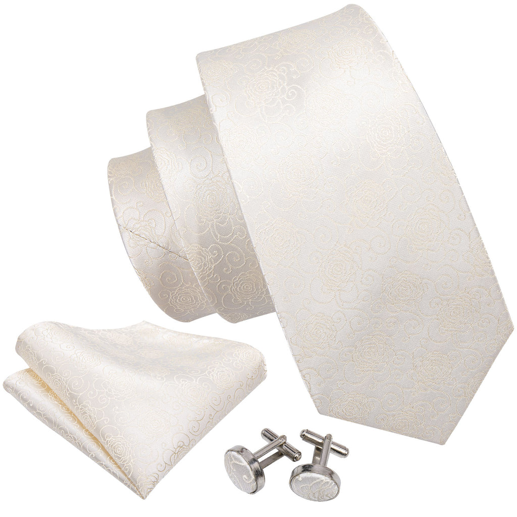 Champagne Beige Floral Silk Tie Set - GentCrest - View 3
