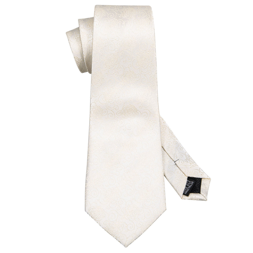 Champagne Beige Floral Silk Tie Set - GentCrest - View 4