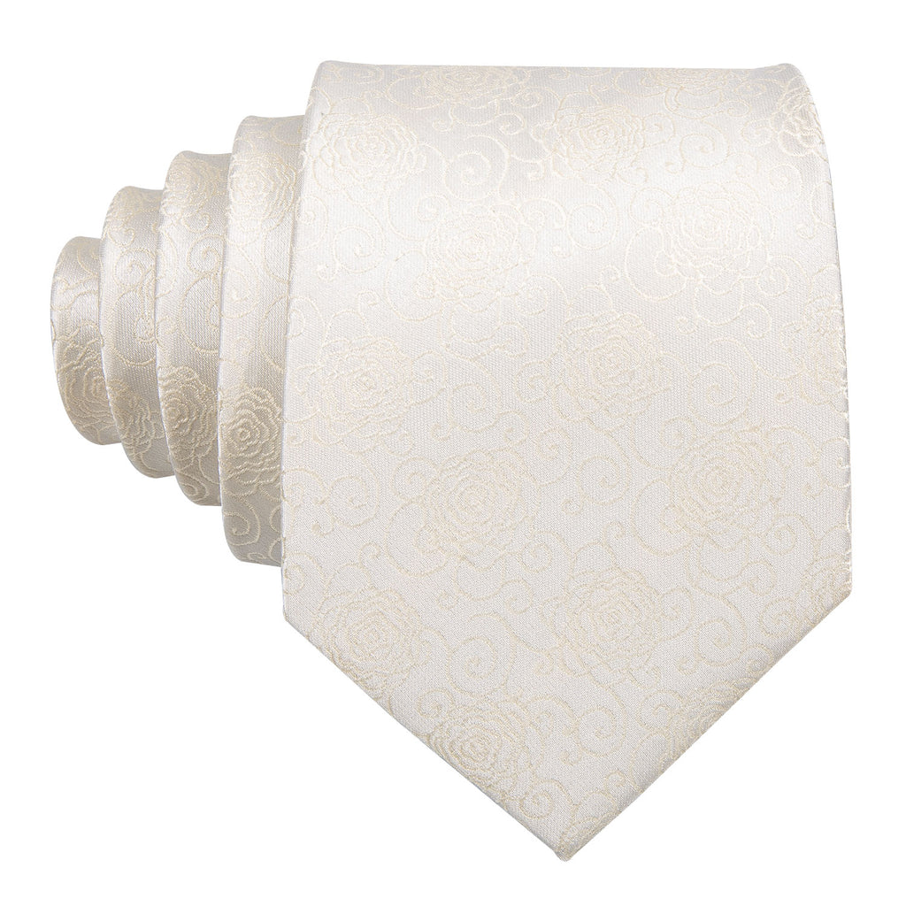 Champagne Beige Floral Silk Tie Set - GentCrest - View 5